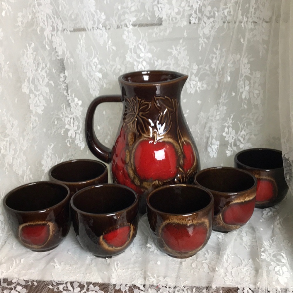 Vintage W. Germany Apple Pitcher with 6 Cups